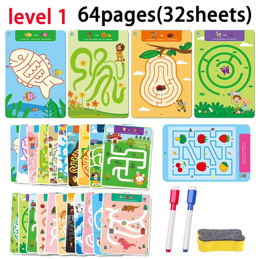 15/32 Sheets Reusable Maze Cards for Kids 3 Beginner Level Kids Activity Busy Amazing Mazes Books with Pens Chidren Puzzles Fine