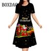 Sommer Damen Weihnachten 3D-Druck Kurzarm Rundhals Kleid