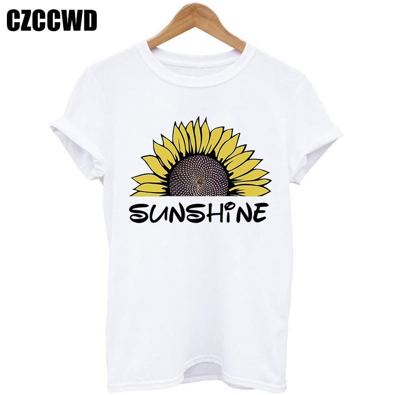 Sunflower Bee Kind Yellow Women Tshirt Aesthetics Graphic Short Sleeve Cotton Polyester T Shirts Female Camisetas Verano Mujer