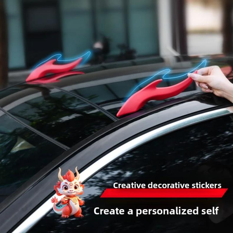 Car Roof Decoration Horns Sticker Auto 3D Dragon Horns Decoration Elasticity Silicone Horns Easy To Find Car in The Parking Lot