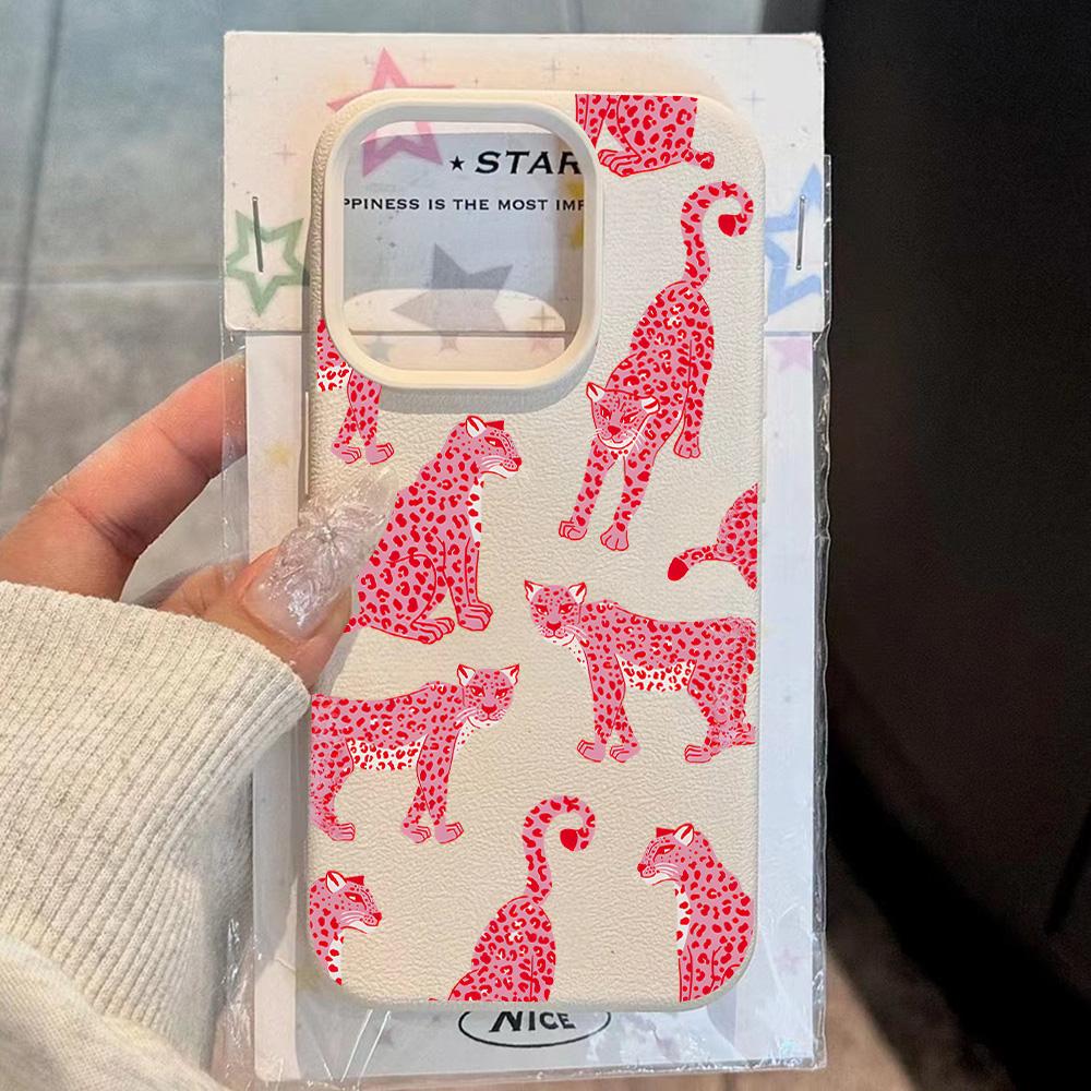 HOT Luxury Pink Leopard Lichee leather pattern Phone Case For iPhone 17 16e 16 15 14 13 12 11 Air Pro Max Plus X XR XSMax Cover