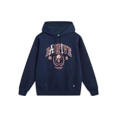 Sweat à capuche Li Ning Badfive à lettres imprimées Homme Sweat-shirts Bleu marine foncé AWDT475-6