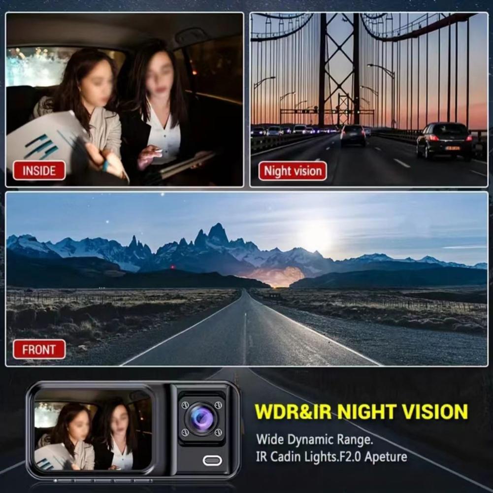 1080P DVR Dash Kamera Vorne & Innen & Hinten Kamera Fahren Recorder mit 2 Zoll IPS Bildschirm 170 grad