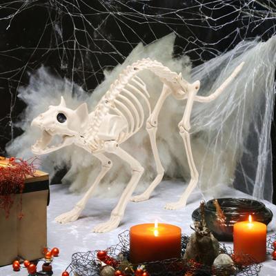 Halloween Skeleton Cat Decoration Horror Plastic Kitten Skeleton Bone Decoration with Movable Jaw Neck Tail for Halloween Party Home Yard Decor