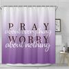 Wathon Purple Shower Curtain, Lilac Purple Shower Curtains for Bathroom with Inspirational Quotes, Cloth Fabric Bathroom Decor Set with Hooks Modern