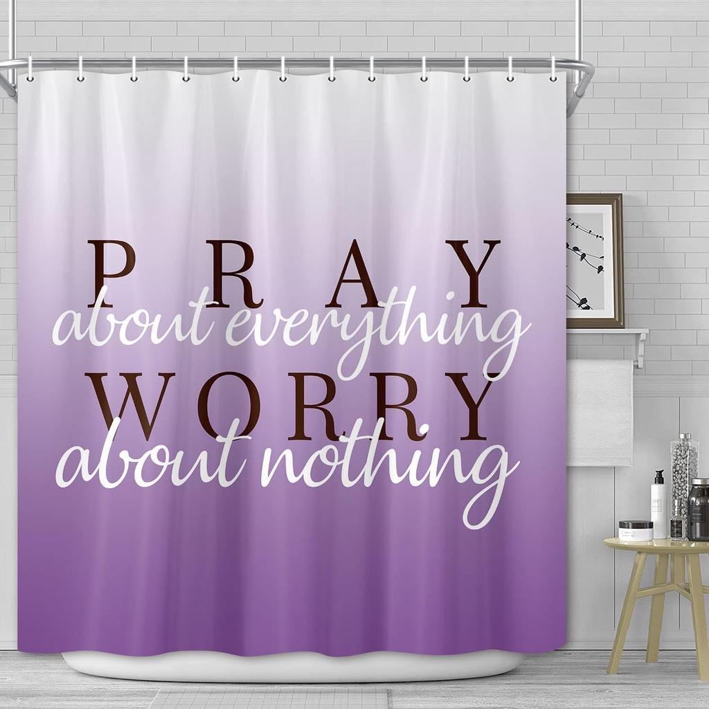 Wathon Purple Shower Curtain, Lilac Purple Shower Curtains for Bathroom with Inspirational Quotes, Cloth Fabric Bathroom Decor Set with Hooks Modern