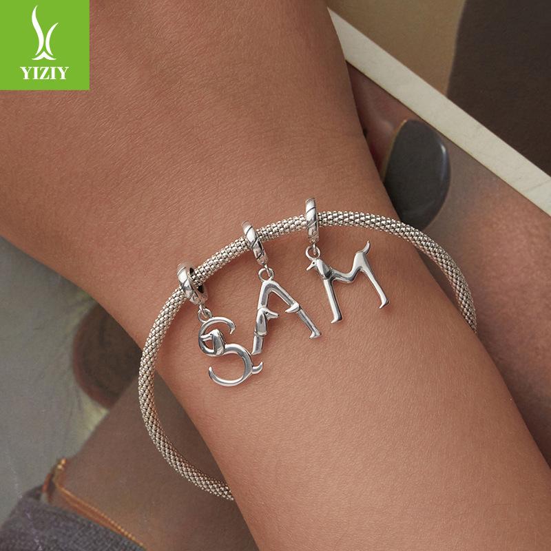 Personalized Fun Dachshund Letter Pendant Accessories S925 Sterling Silver Letter Diy Beads