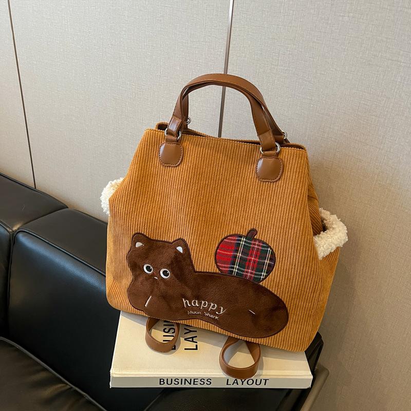 

Вельветовая сумка женская большой вместимости новая универсальная на плечо подмышку сумка-тоут для поездок на работу рюкзак коричневый