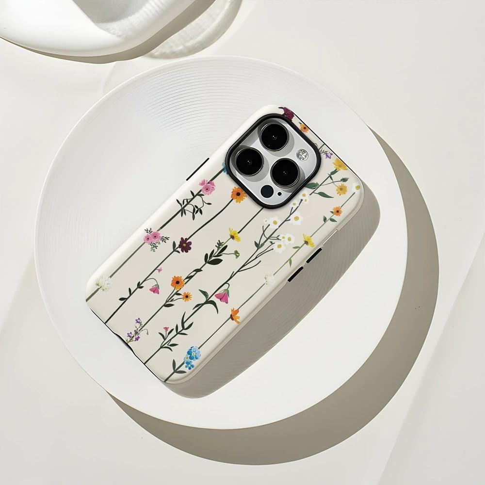 For iPhone 16 Pro Max Case Double Layer TPU + PC Heat Transfer Floral Design Glossy Phone Cover