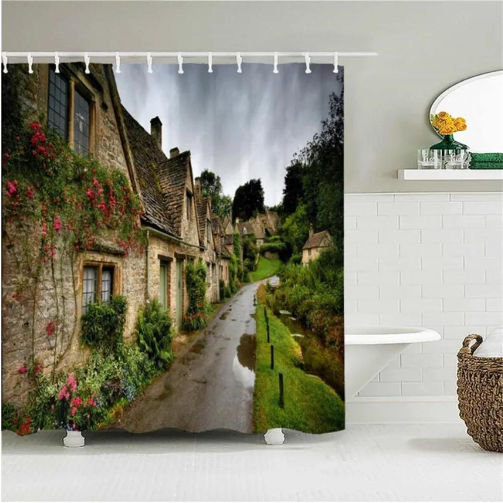 

Декор для стен дома Европейское здание Сад Патио Пейзаж Шторки для душа Занавеска для ванной Водонепроницаемые Шторки для ванной для ванной комнаты 120x180cm-47x70in