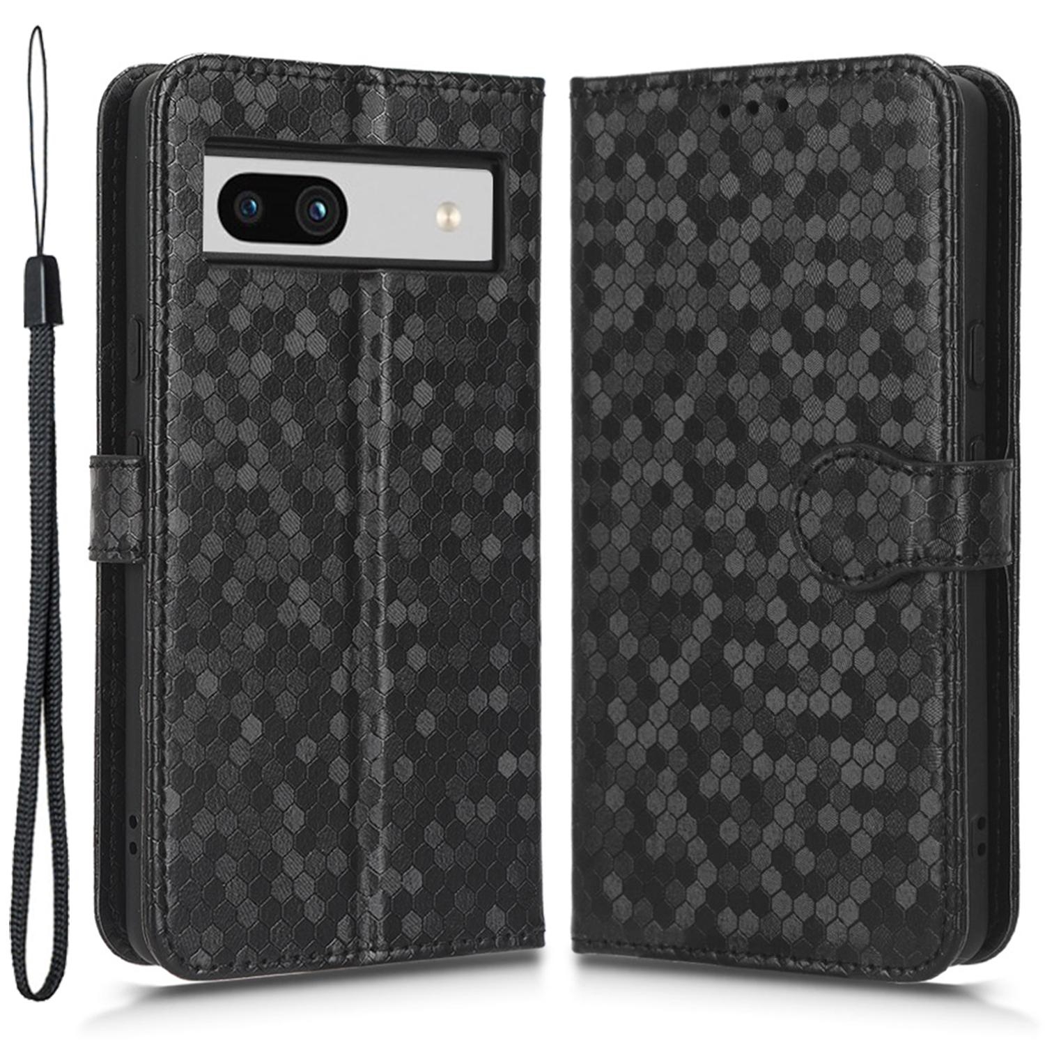 

Для Google Pixel 7a Чехол для телефона из ПУ кожи с точечным узором, кошелек, складная подставка, внутренний чехол из ТПУ с ремешком Black