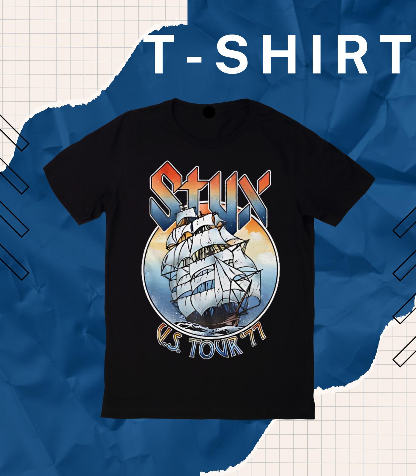 Styx USA American Tour 1977 Ship T Shirt Mens Womens Tees Top Mast Rock Band Album Concert Merch EB. L