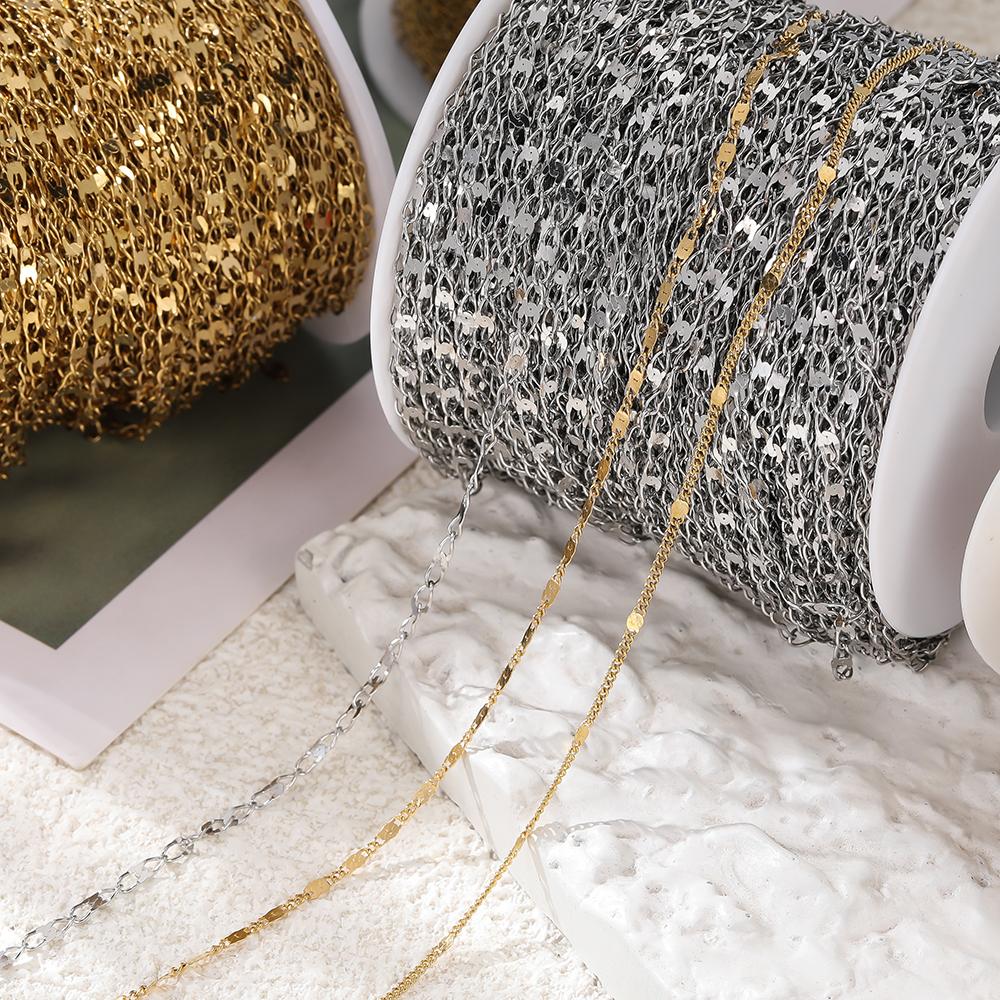 1m Stainless Steel Welding Chain Golden/Steel Flat Round Ring Chain for DIY Jewelry Bracelet Necklace Choker Making Accessories