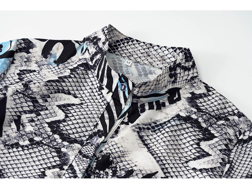 Europäischer & Amerikanischer Stil Damen Herbst Print Krawatte Einreihig Langarm Hemd