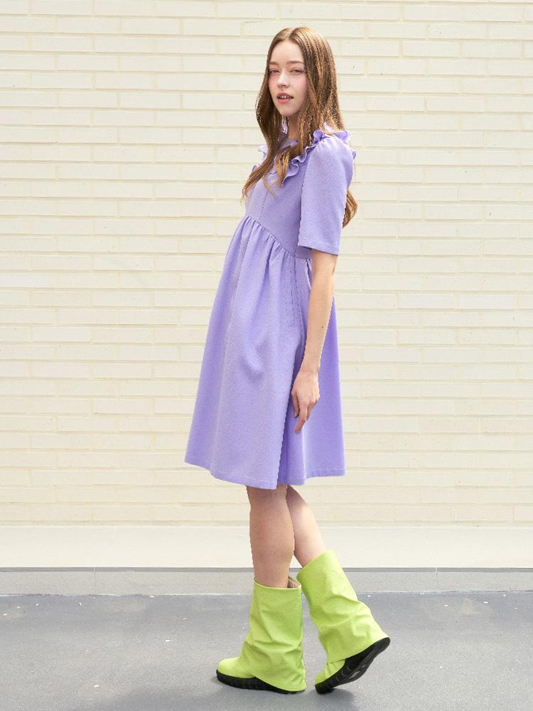 L By L Purple Detachable Shoulder Frill Short Sleeve Dress