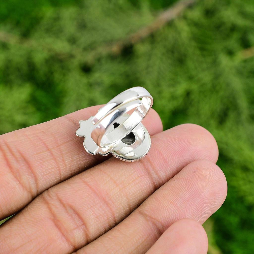 Botswana Agate Gemstone 925 Silver Flower Mother Wedding Stackable Ring Jewelry