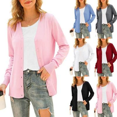 Women's Knit Cardigan Sweater Long Sleeve Button Front Coat Basic Tops Outerwear