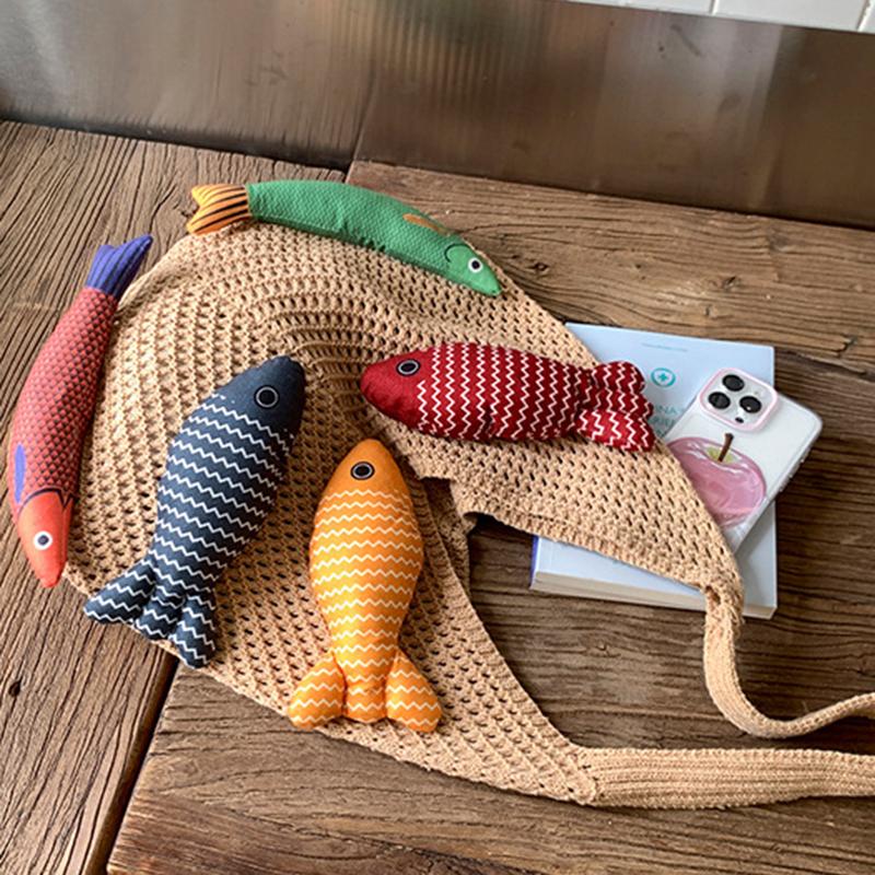 Yogodlns New Fish Cute Crochet Tote Bag Large Capacity Casual Woven Shoulder Bag Multicolor Handmade Knitted Bag