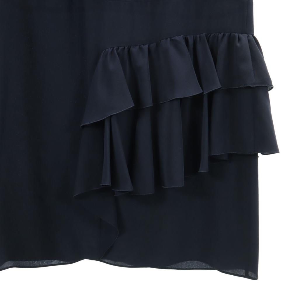 MIUMIU silk Short sleeve Frill one piece 42 Navy French sleeve Women Used