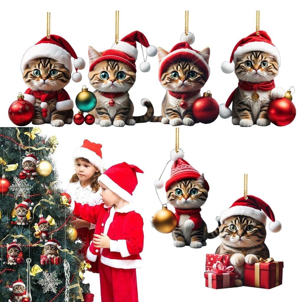 6/7 Stück 2D Lustige Katze Hängender Weihnachtsbaumschmuck Tieranhänger Rückspiegelornamente Autogeschenke Tiere Hängende Dekoration