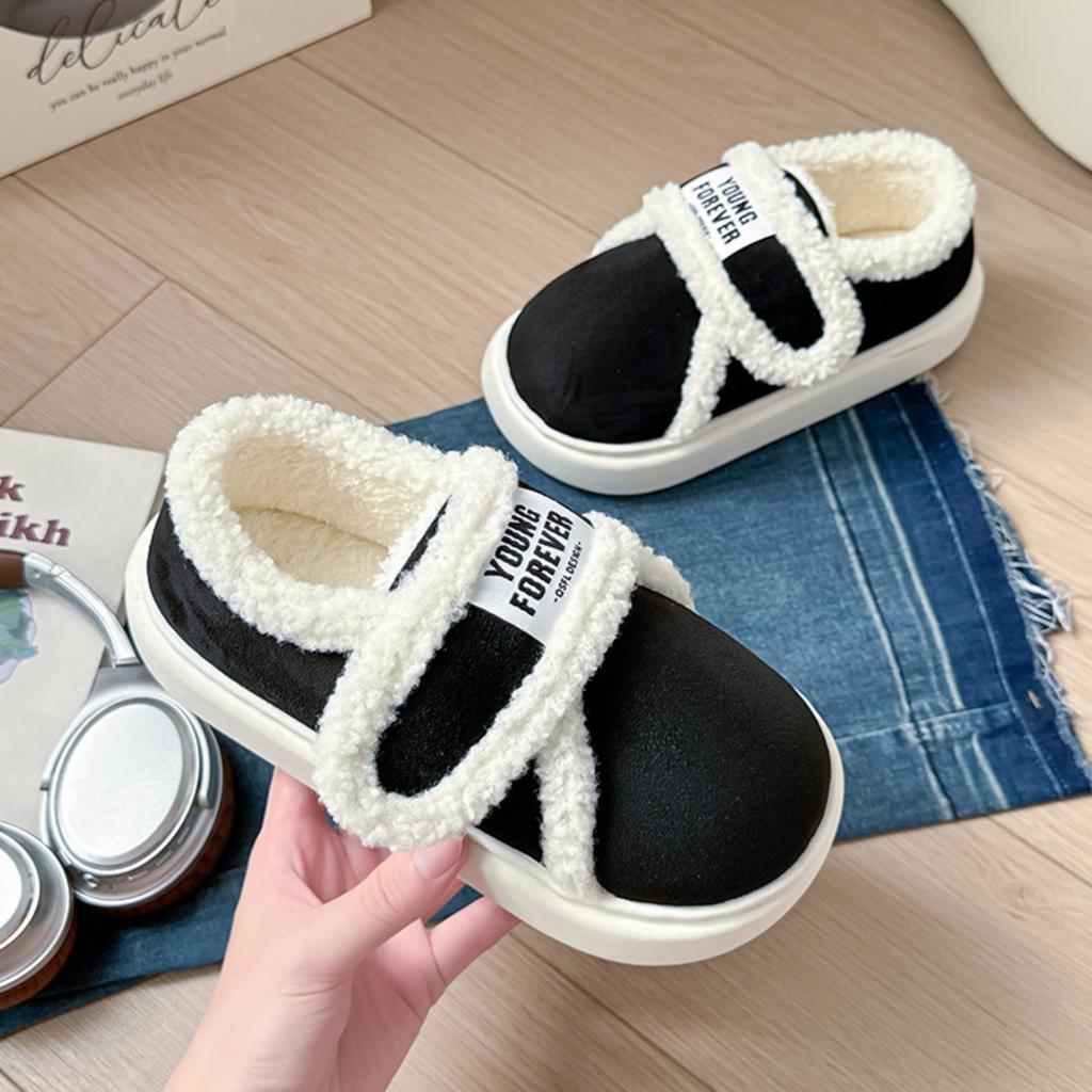 Cotton Slippers for Women To Wear Outdoors In Winter, Indoor Home with Thick Soles and Plush Insulation Bag and Velcro Cotton Shoes
