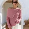 Women's Off Shoulder Long Sleeve Pullover Sweater with Loose Fit and Button