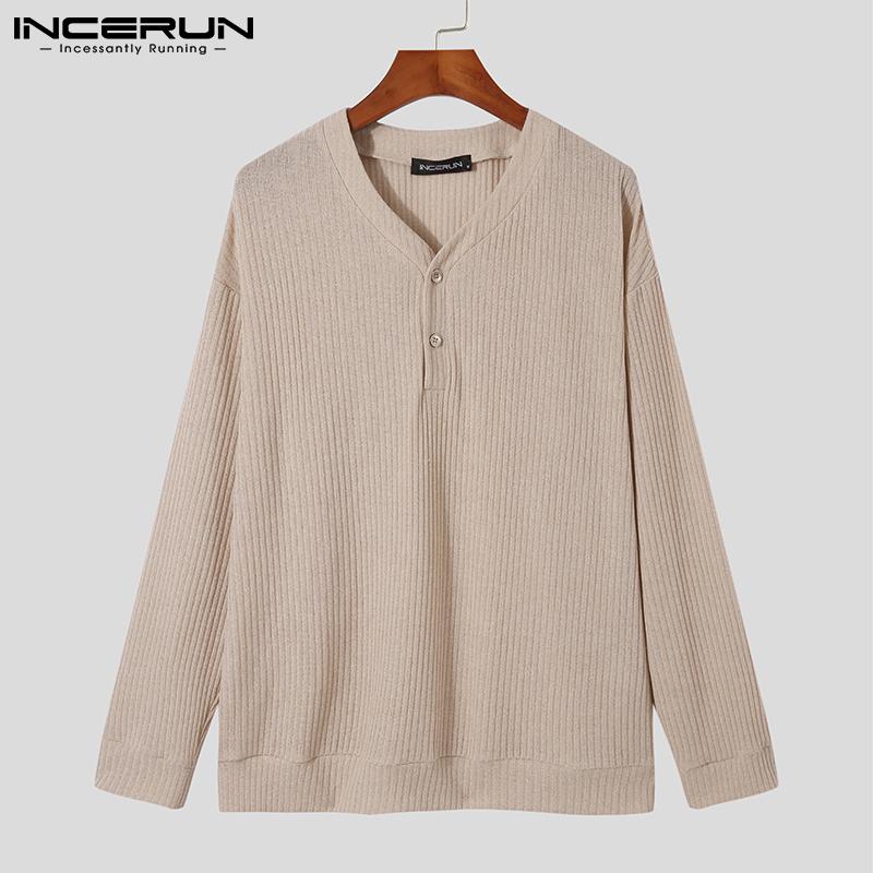 

INCERUN Мужской весенний свободный топ на пуговицах с длинными рукавами, однотонный