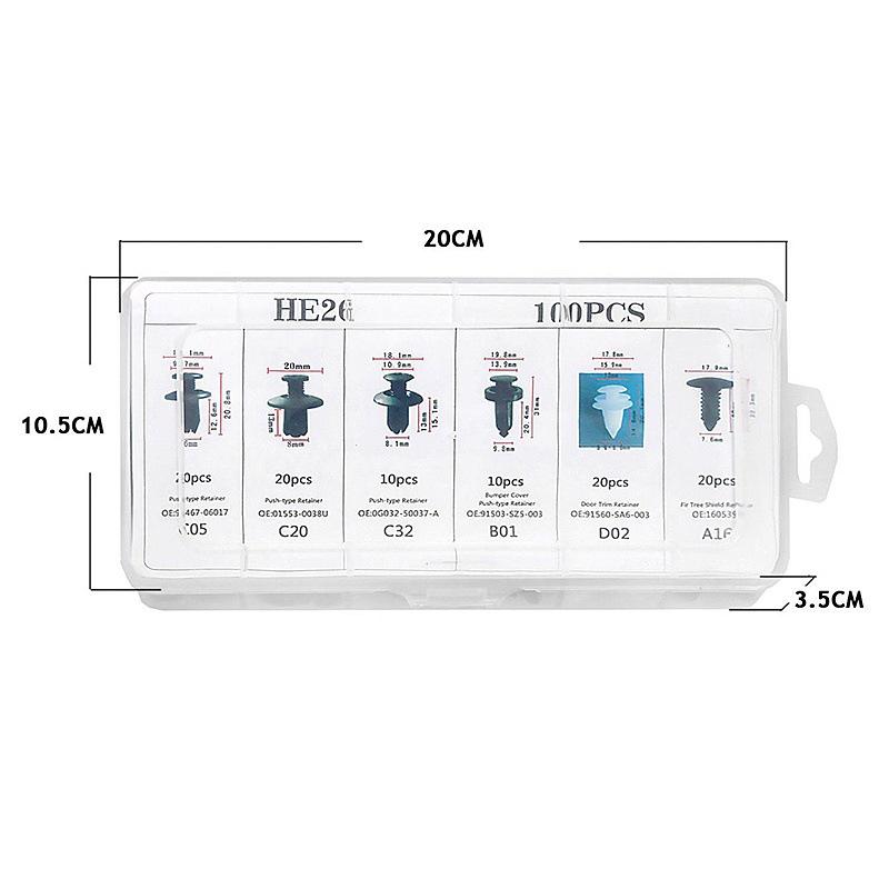 100-Piece Universal Car Retainer Clips Set for Bumper, Door, and Trim Fastening.