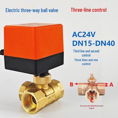 Mini Electric 3-Way Valve, Three-Wire Control, AC24V, Switch Type Ball Valve, DN20 Threaded, 4-Point