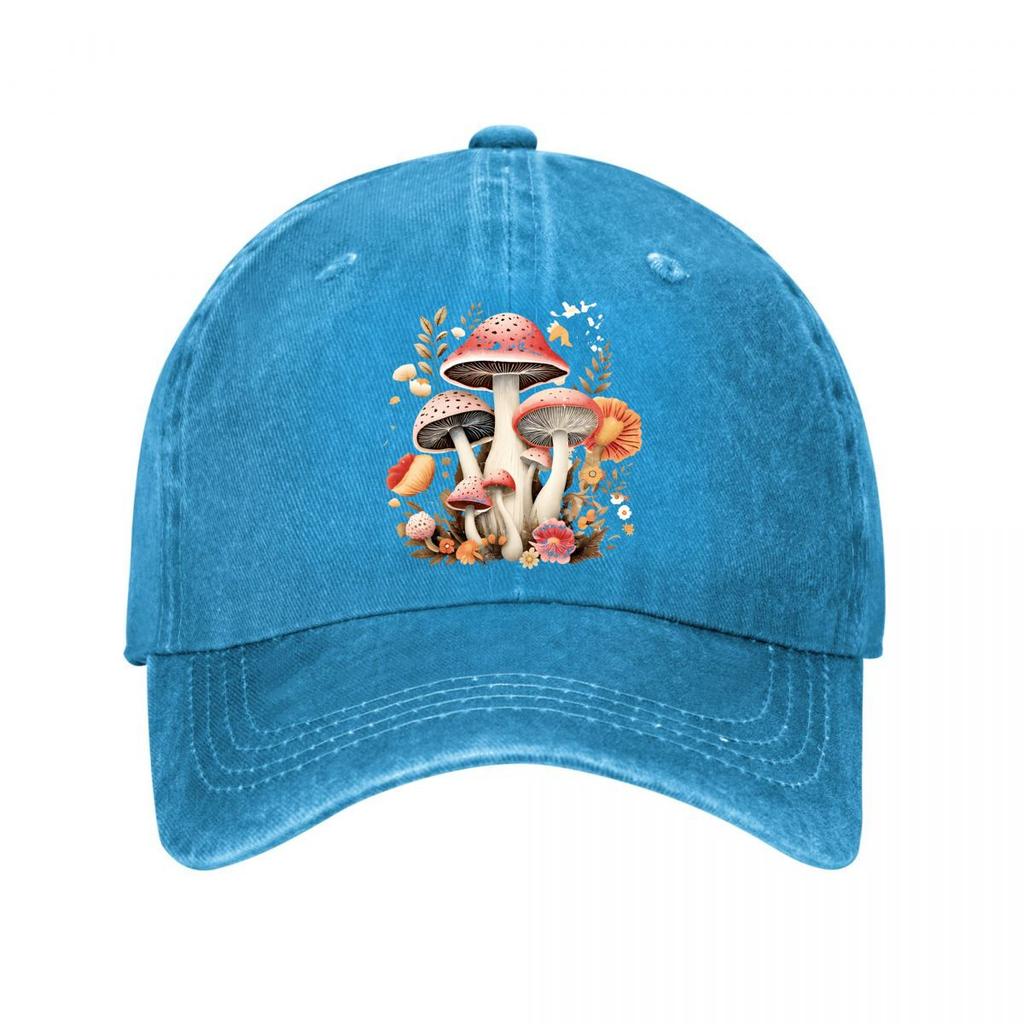 Whimsical Mushrooms Floral Home Decor Art Print Washed Baseball Cap Outdoor For Womens Unisex FeUnisex