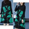 Autumn Winter Women's Plus Size Sweater Dress Loose Pullover Color-Block Knit Midi Dress Thick A-line Sweater Dress