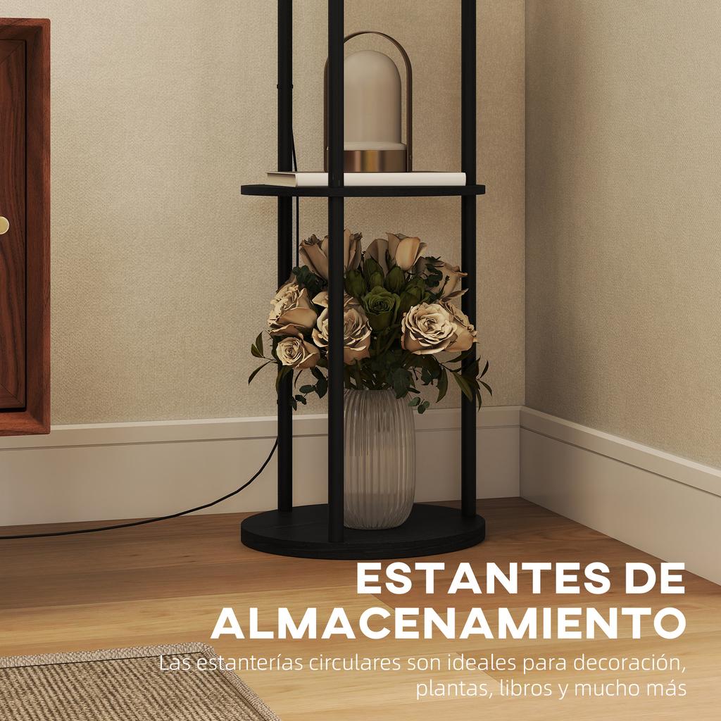 Floor Lamp, Shelves, 3 Color Temperatures, Remote Control, Black