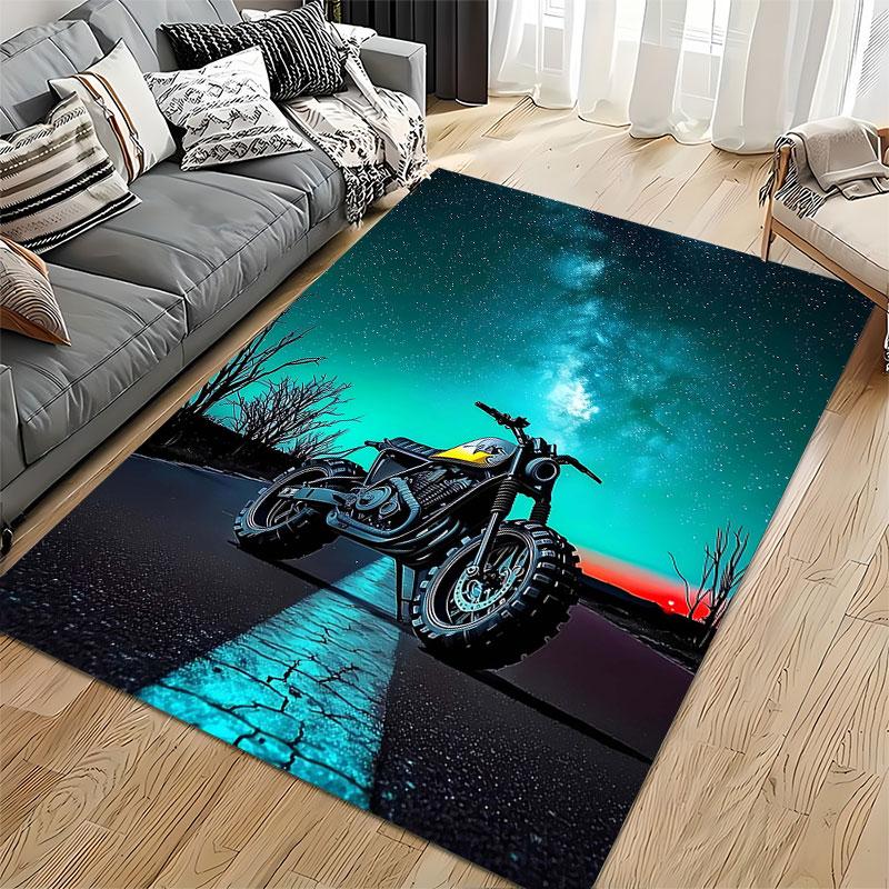 Motorbike Under Starry Sky suitable as a non-slip mat for the living room or bedroom sofa