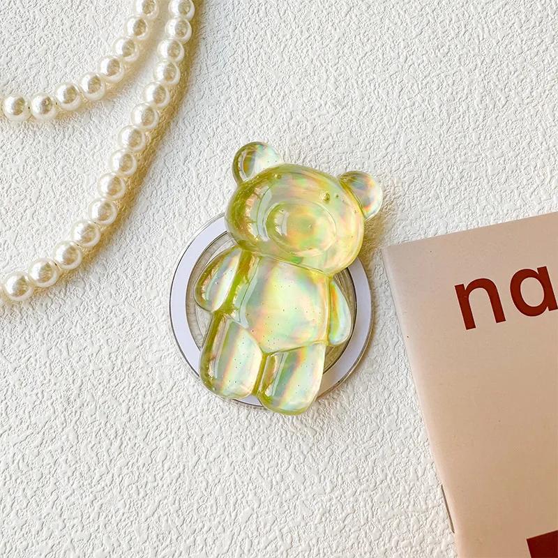 Cartoon Cute Laser Bear Magnetic Phone Grip Holder Socket Pocket Support for Magsafe IPhone Mac Safe Ring Finger Expanding Stand