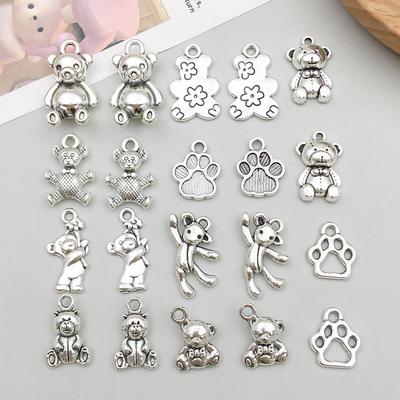 Antique Silver Teddy Bear Pendant Charm for DIY Jewelry