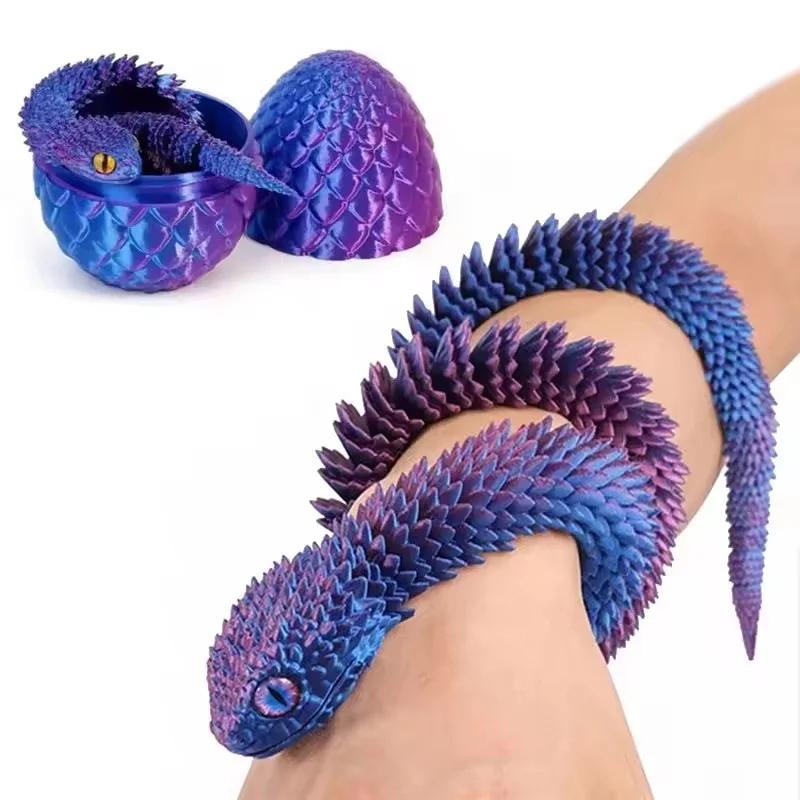 3D Printed Snake Egg Joint Movable Creative Stress Relief Toy Rotatable Desktop Ornament Snake Shaped Miniature Model Gift
