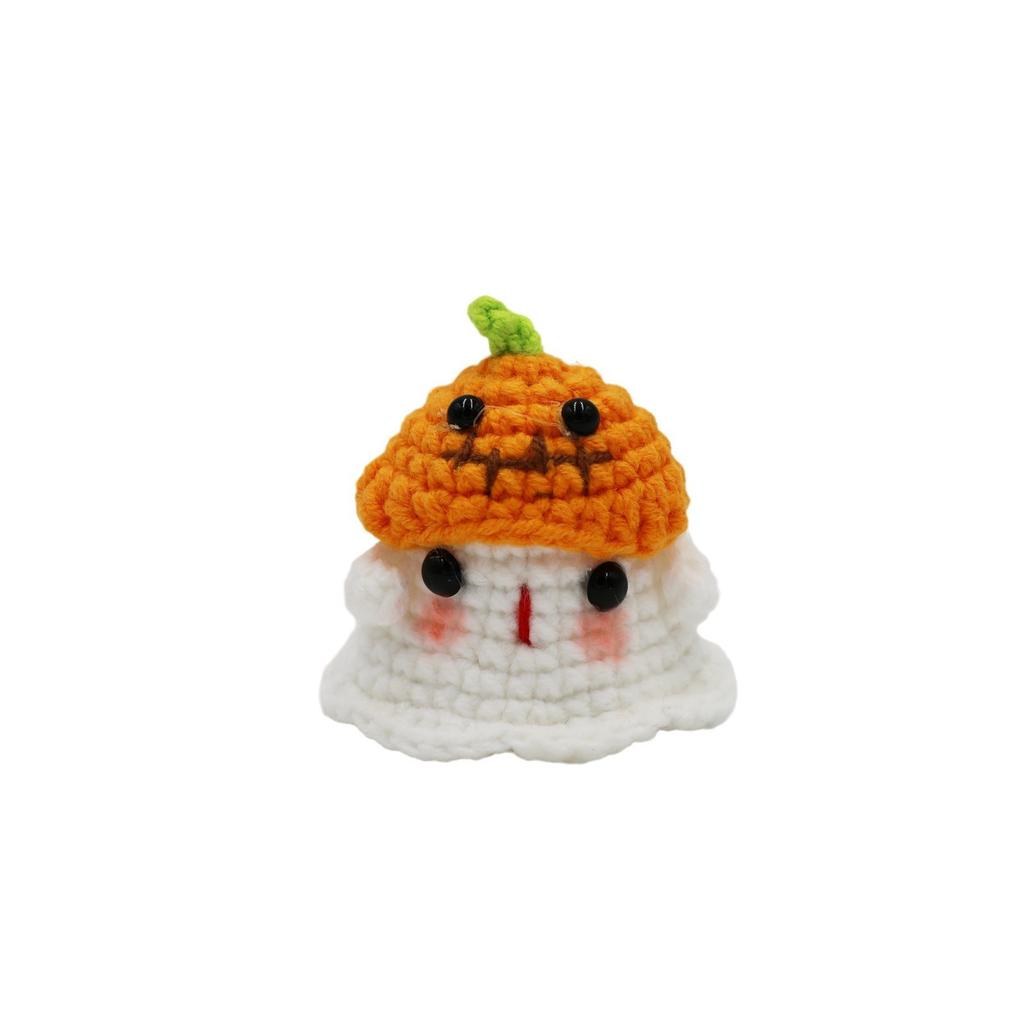 Funny Pumpkin Ghost Keychain Pendant Halloween Decoration Mini Handmade Knitting Ghost Ornament Crochet Doll Home Party Gifts