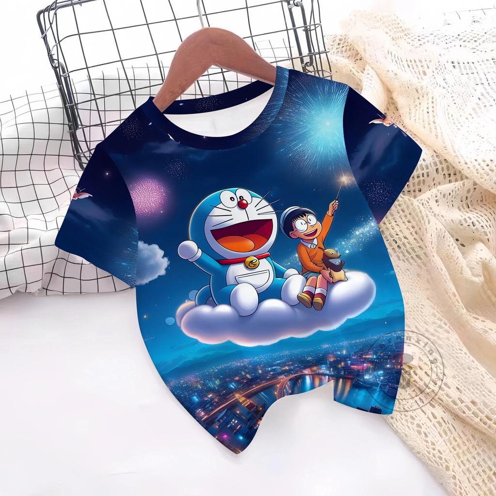 Fashions Girl T-Shirt 3D Print Cute Doraemon T Shirts Casual Crew Neck Boys' And Girls' Clothing T-Shirts For Children