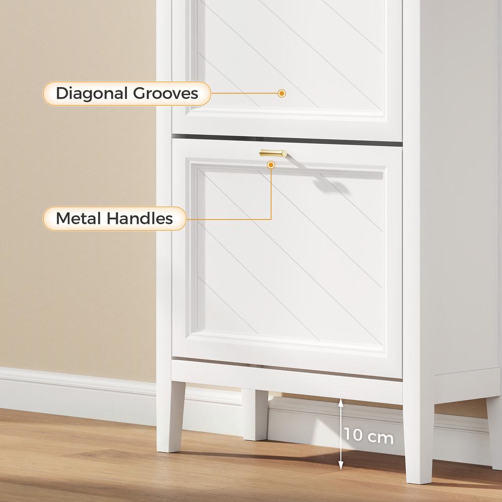 Shoe Cabinet with 3 Flip Drawers, Farmhouse Narrow Shoe Storage Cabinet with Adjustable Shelves, White