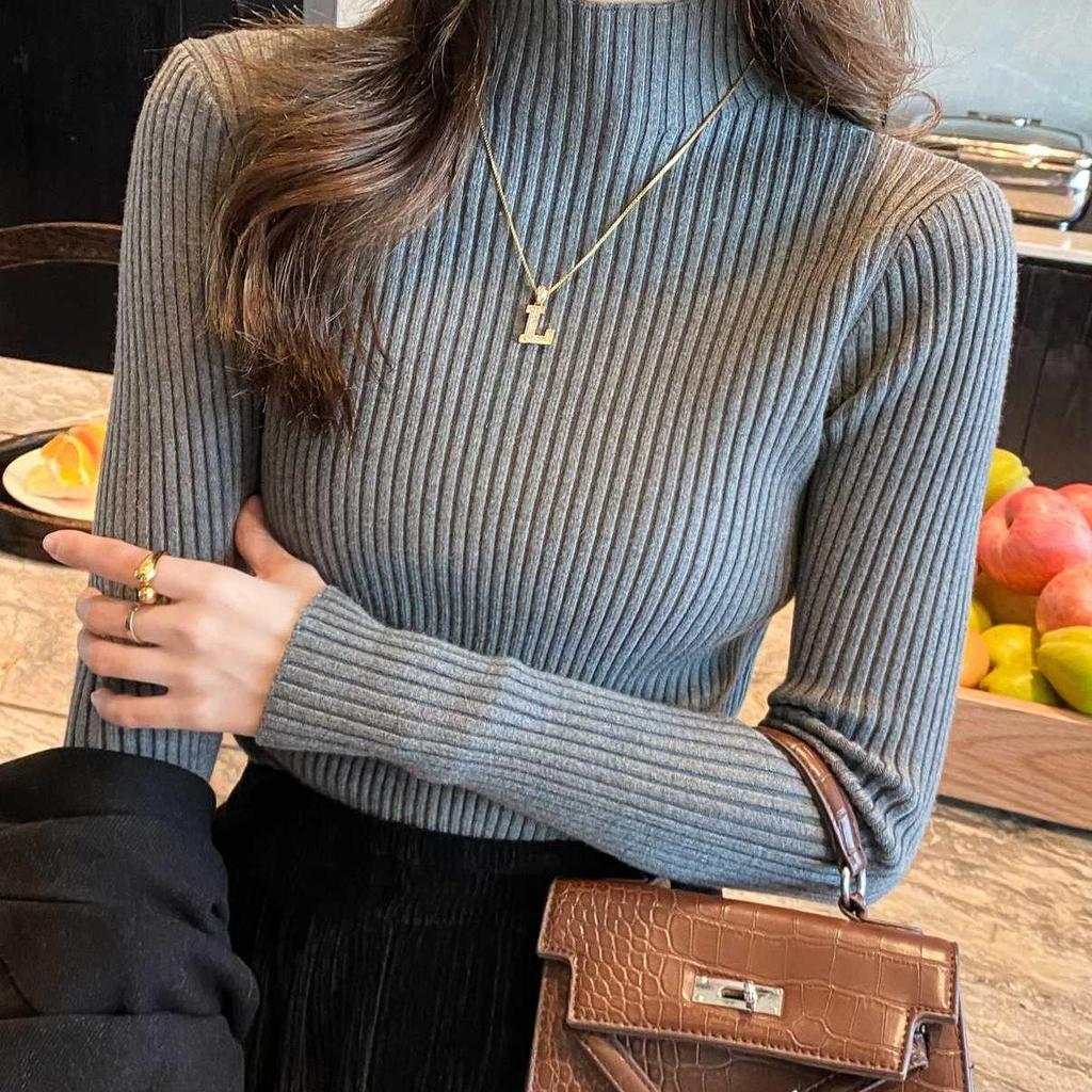 Women's Elegant High Neck Knit Top, Beige, One Size - Autumn/Winter Collection