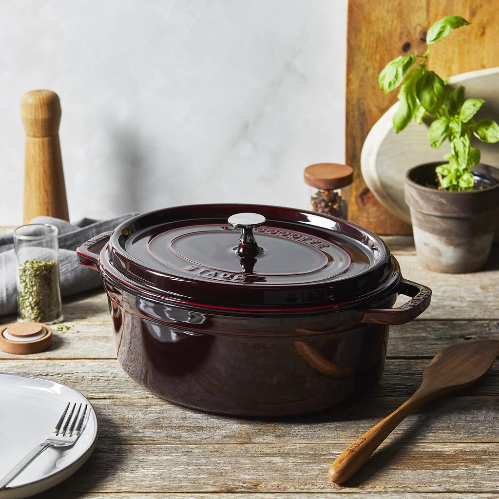 Staub Cocotte Oval Grenadine Red Large Hand Cast Enamel Pot IH Compatible Japanese La Cocotte Oval "Pico 33cm" [Authorized Product] 40509-692