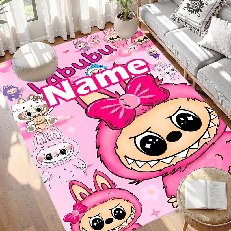 Custom Name Personalized Labubu Print Carpet, Versatile Home Decor Rug, for Playroom, Apartment, Balcony, Entryway, Hallway Gift
