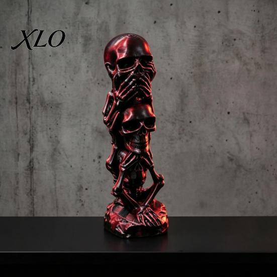 Gothic Desktop Decoration Triple Stacked Skulls Figurine, Spooky See Hear Speak No Evil Skeleton Head Small Desk Ornament for Men Statue, 3D