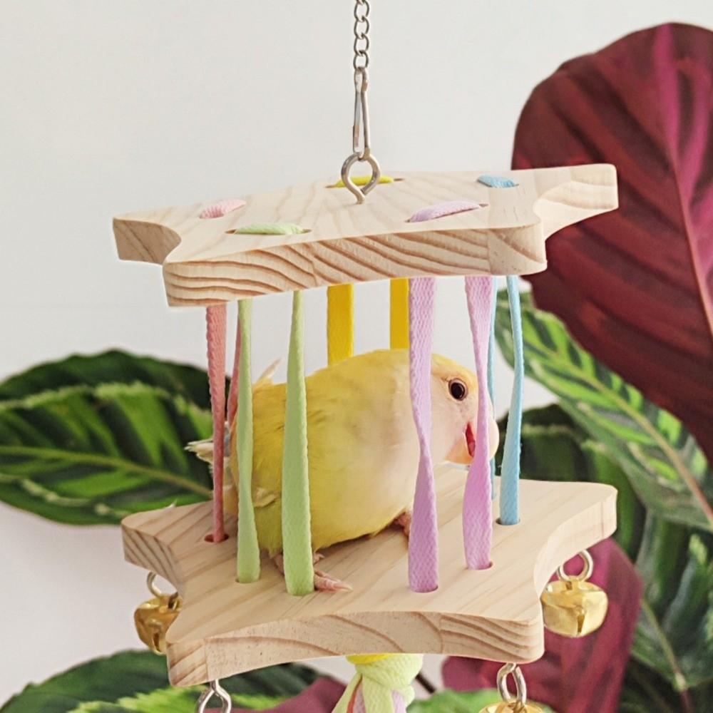 Colourful Bird Hanging Swing Wooden Bird Toy Hammock Parrot Cage Hut  Small Pet Entertainment