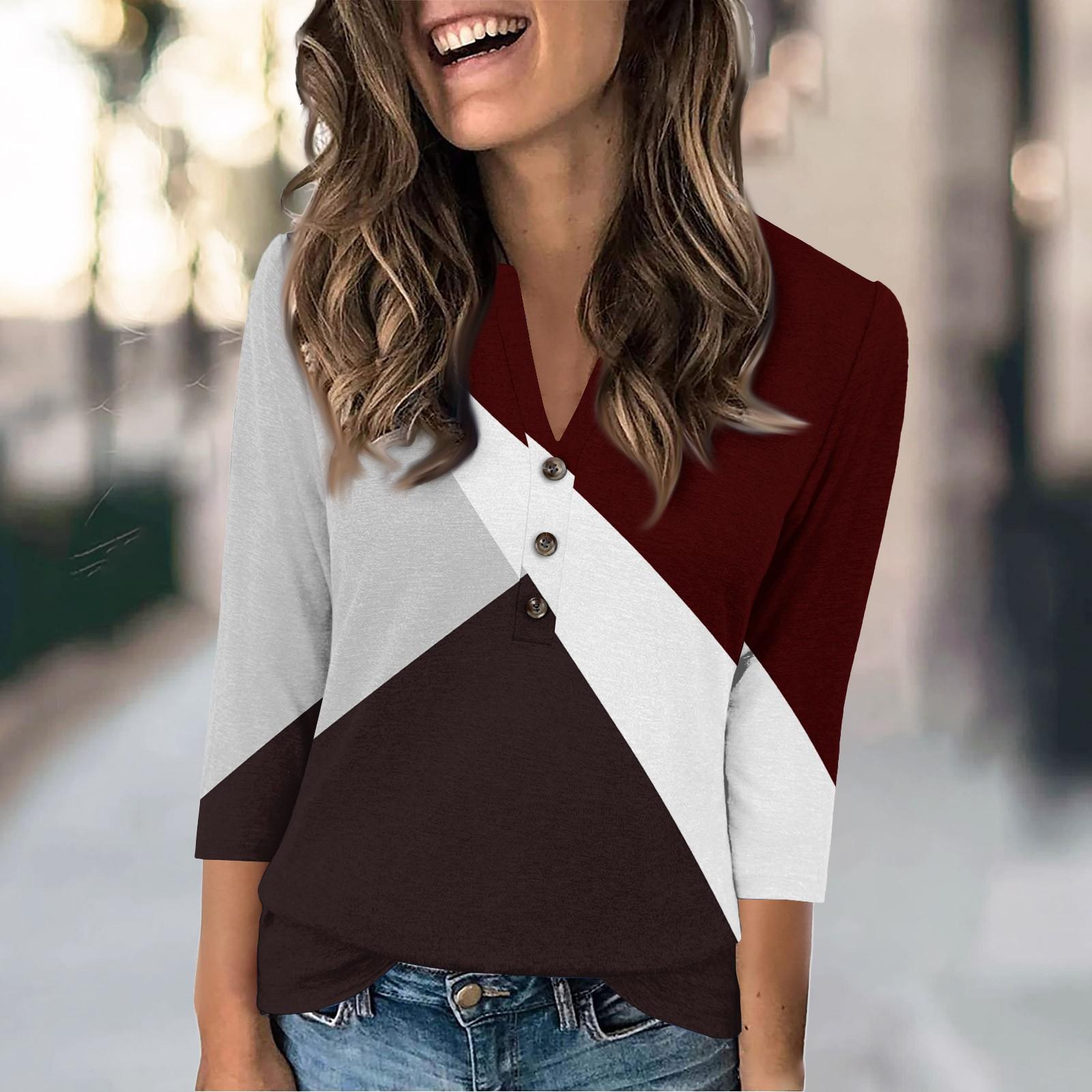 

Женская мода повседневный свободный топ с рукавом 3/4 и круглым вырезом XL винный