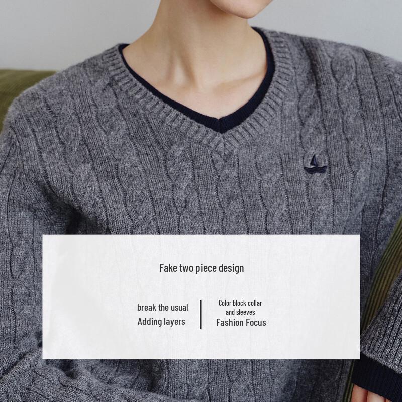 Navigare Women's Faux Two-Piece Cable Knit Long Sleeve Wool Sweater