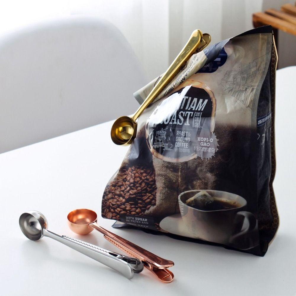 Gold Coffee Spoon With Bag Clip Stainless Steel Spoon Bag Clip Coffee Scoop Clip Milkpowder
