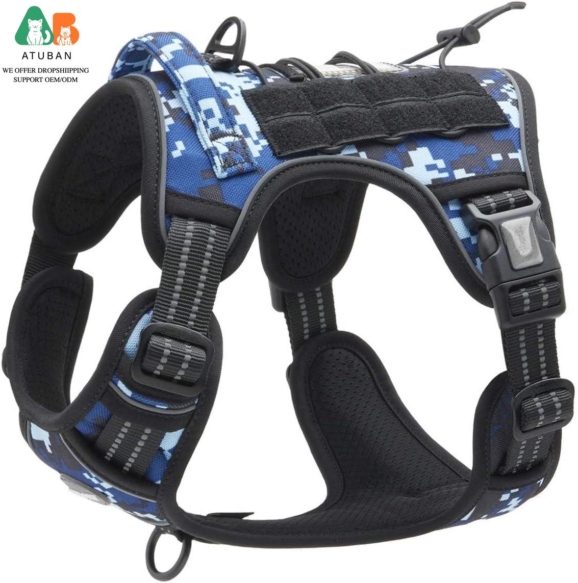 

ATUBAN Tactical Dog Harness, Heavy Duty Pet Harness Handle,No-Pull Service Vest,Military Dog Vest for Training Hunting Walking S