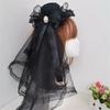 Ribbon Bowknot Veil Small Hat with Hair Clip Fashion Headwear Women Teens Halloween Hair Bows Masquerades Party Headwear