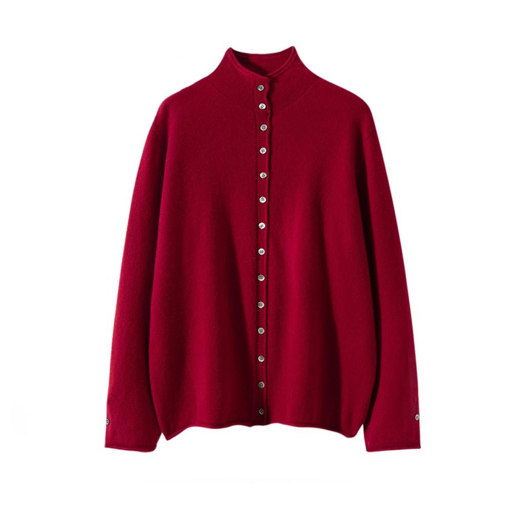 Design-Conscious Pure Cashmere Twelve-Stitch Roll-Edge Turtleneck Cardigan - Autumn/Winter Solid Color Loose Fit